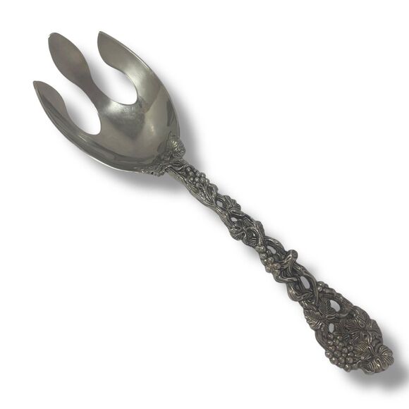 Godinger Silverplated Serving Spoon & Fork Set Ornate Grapevine Handle Vintage - Picture 5 of 9